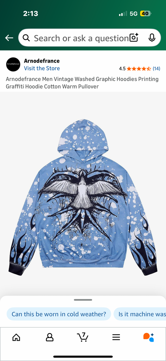 Arnodefrance Men Vintage Washed Graphic Hoodies Printing Graffiti Hoodie Cotton Warm Pullover (size Large)