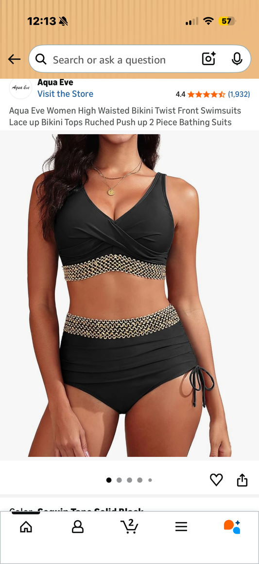 Aqua Eve Women High Waisted Bikini Twist Front Swimsuits Lace up Bikini Tops Ruched Push up 2 Piece Bathing Suits (Size Small)