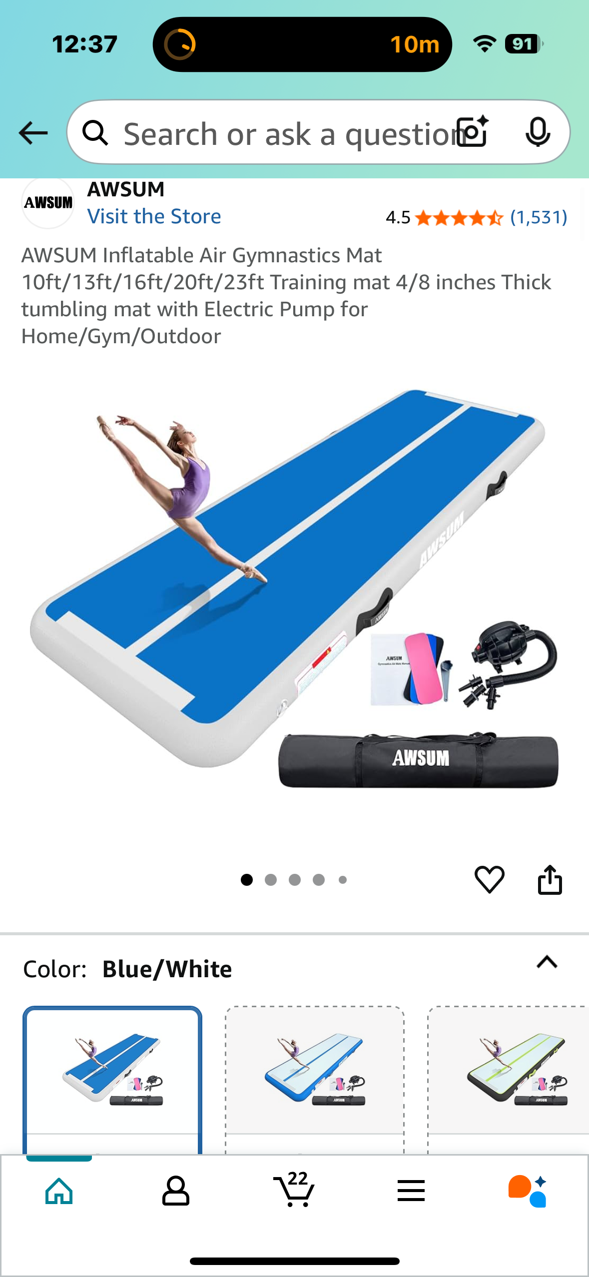 AWSUM Inflatable Air Gymnastics Mat 23’ x 5’, Tumbling Mat with Electric Pump for Home/Gym/Outdoor (W485)