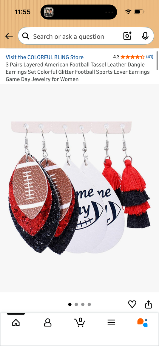 3 Pairs Layered American Football Tassel Leather Dangle Earrings Set Colorful Glitter Football Sports Lover Earrings Game Day Jewelry for Women (Copy)