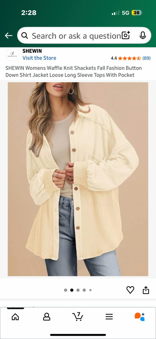 Womens Waffle Knit Shackets Fall Fashion Button Down Shirt Jacket Loose Long Sleeve Tops With Pocket (Size Large)