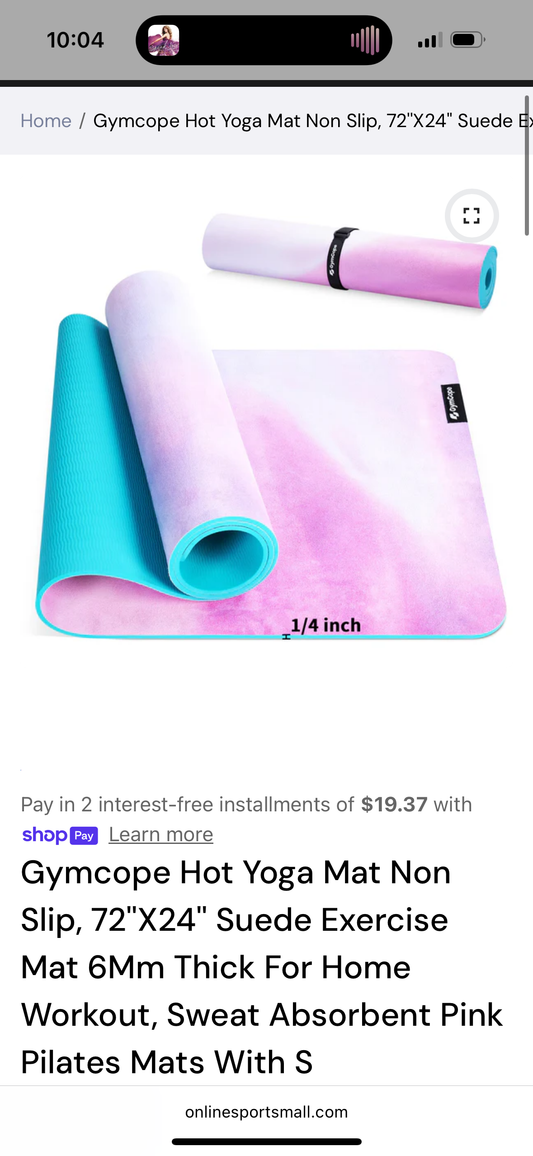 GymCope Suede Yoga Mat Sunset Pink 72” x 24”