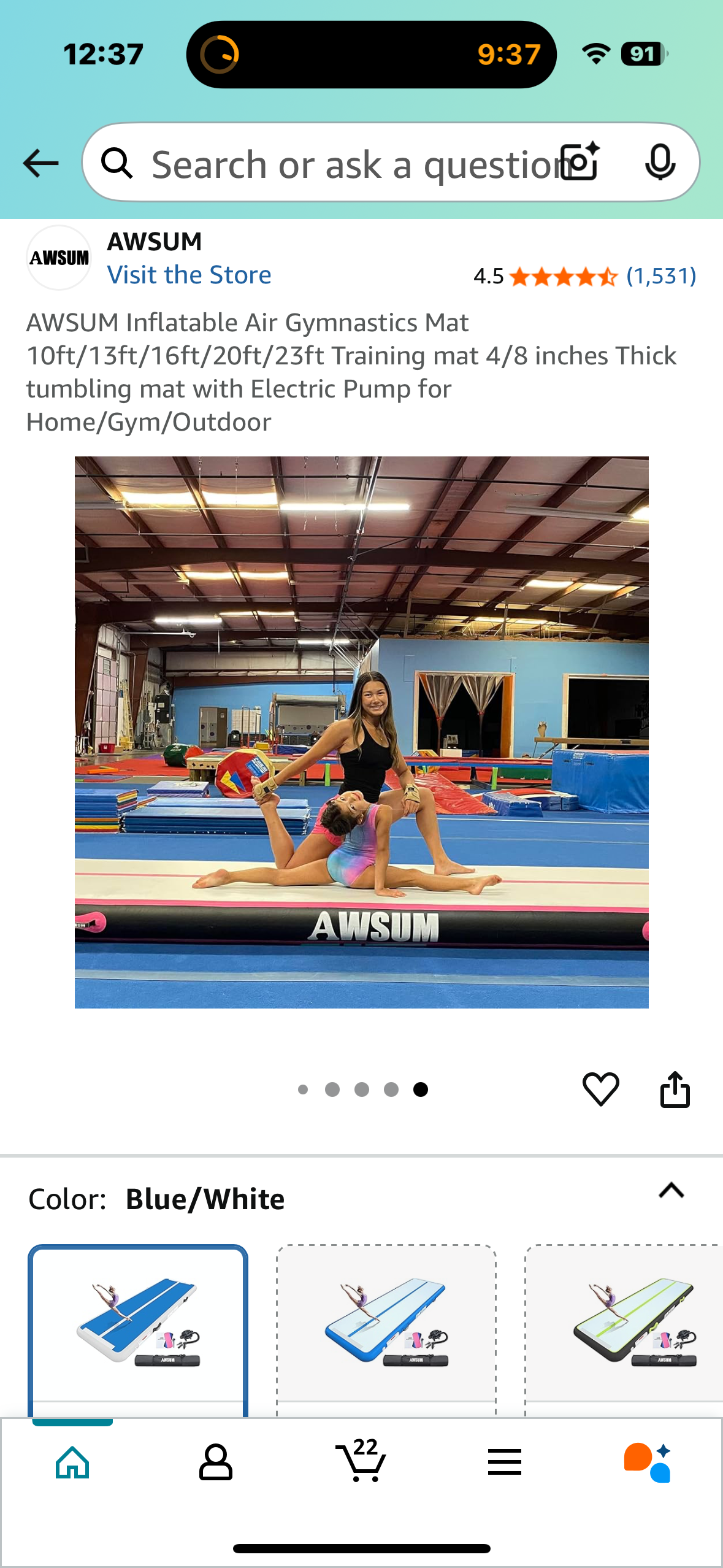 AWSUM Inflatable Air Gymnastics Mat 23’ x 5’, Tumbling Mat with Electric Pump for Home/Gym/Outdoor (W485)