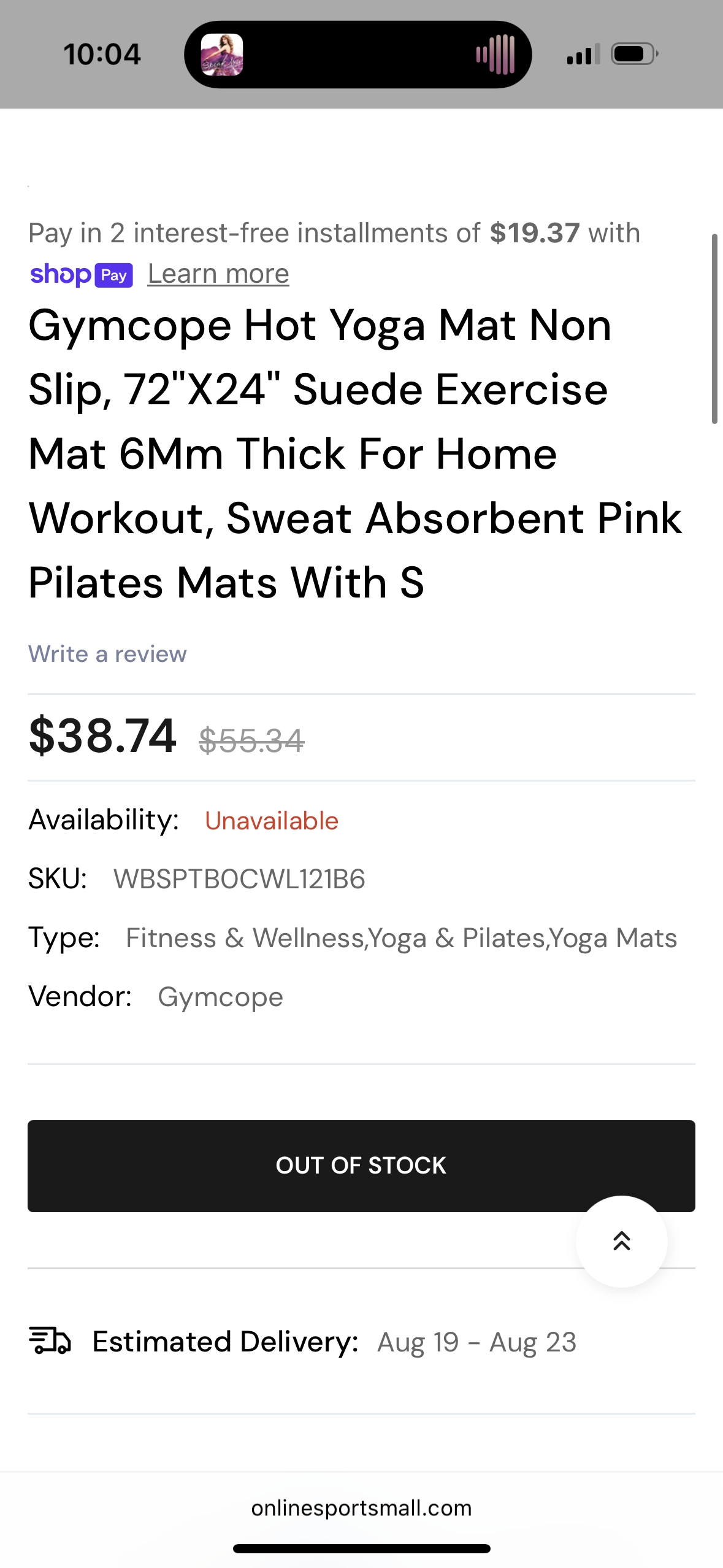 GymCope Suede Yoga Mat Sunset Pink 72” x 24”