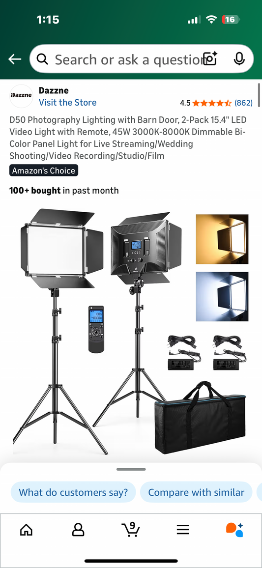 D50 Photography Lighting with Barn Door, 2-Pack 15.4" LED Video Light with Remote, 45W 3000K-8000K Dimmable Bi-Color Panel Light for Live Streaming/Wedding Shooting/Video Recording/Studio/Film (R724)