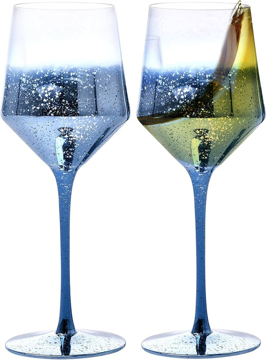 WHOLE HOUSEWARES Wine Glass Set - Crystal with Gold Sparkle - Set of 2 - Wine Tumblers - Copas de Vino - Elegant Glassware for Entertaining and Special Occasions - White Wine Glasses