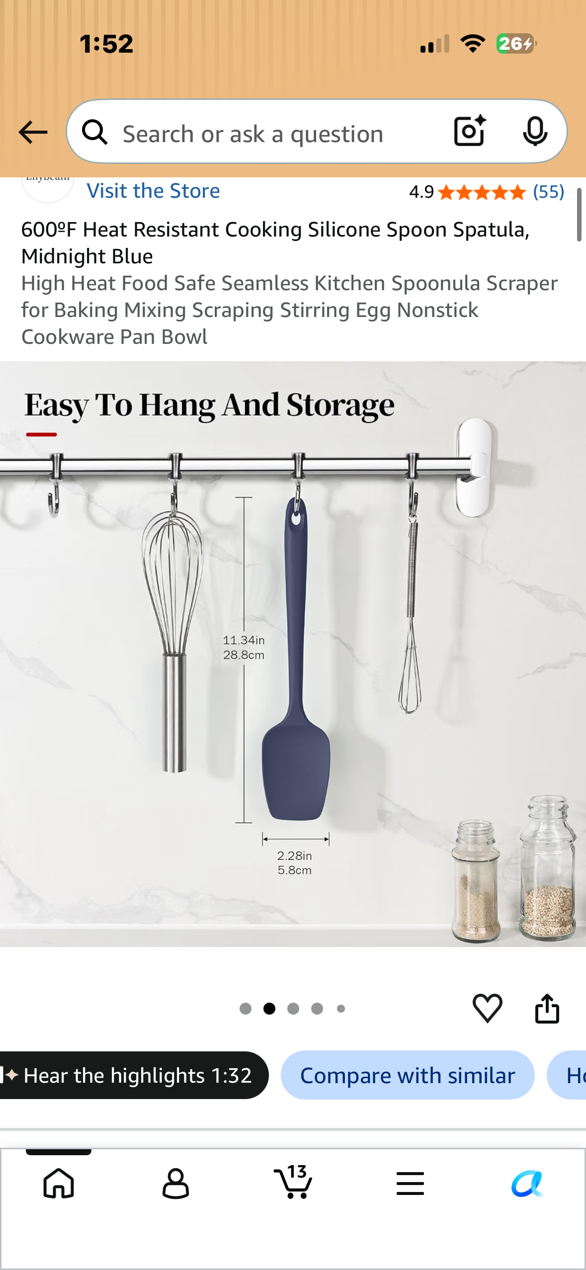 Lavinrose Heat Resistant Silicone Spatula, Resistant up to 600°F (Navy Blue)