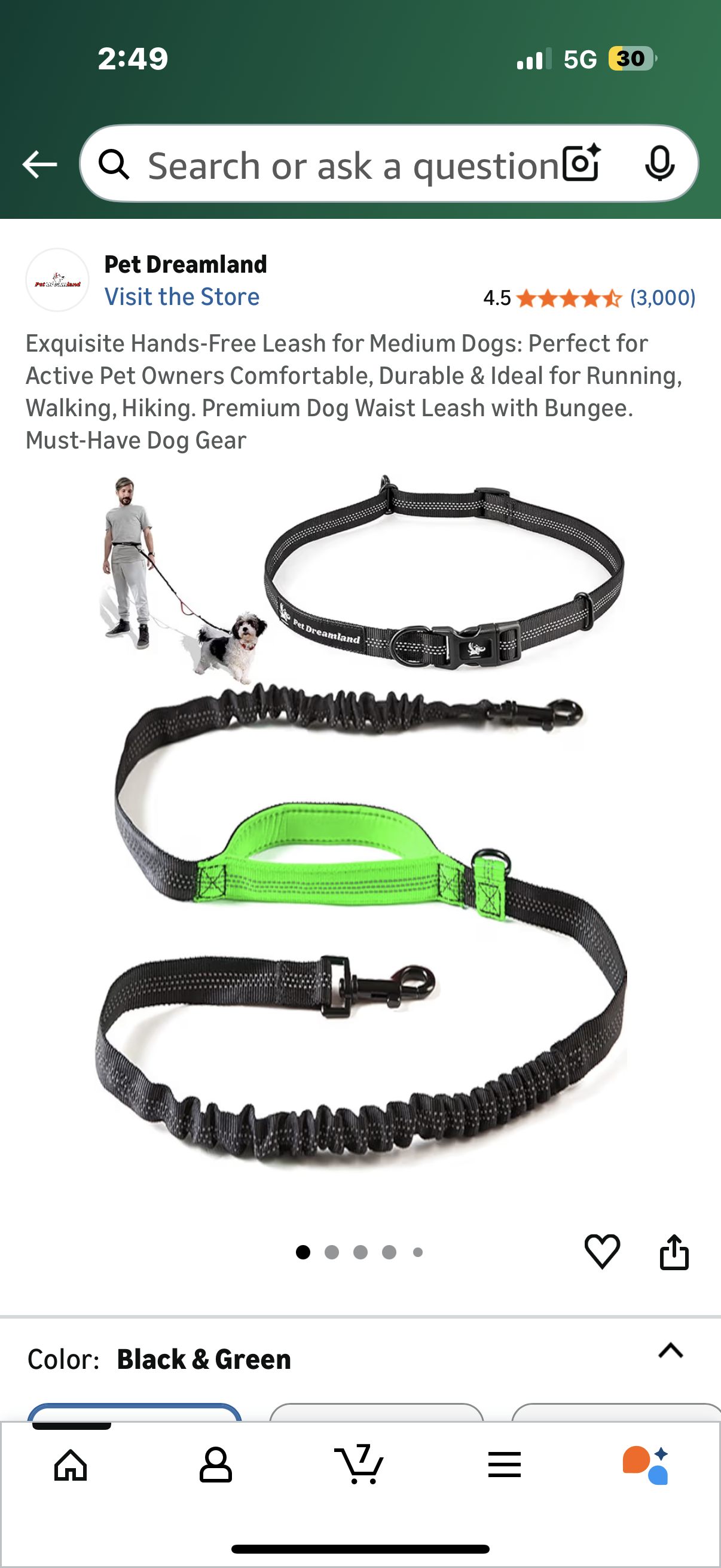 Exquisite Hands-Free Leash for Medium Dogs: Perfect for Active Pet Owners Comfortable, Durable & Ideal for Running, Walking, Hiking. Premium Dog Waist Leash with Bungee.