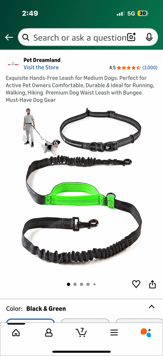 Exquisite Hands-Free Leash for Medium Dogs: Perfect for Active Pet Owners Comfortable, Durable & Ideal for Running, Walking, Hiking. Premium Dog Waist Leash with Bungee.