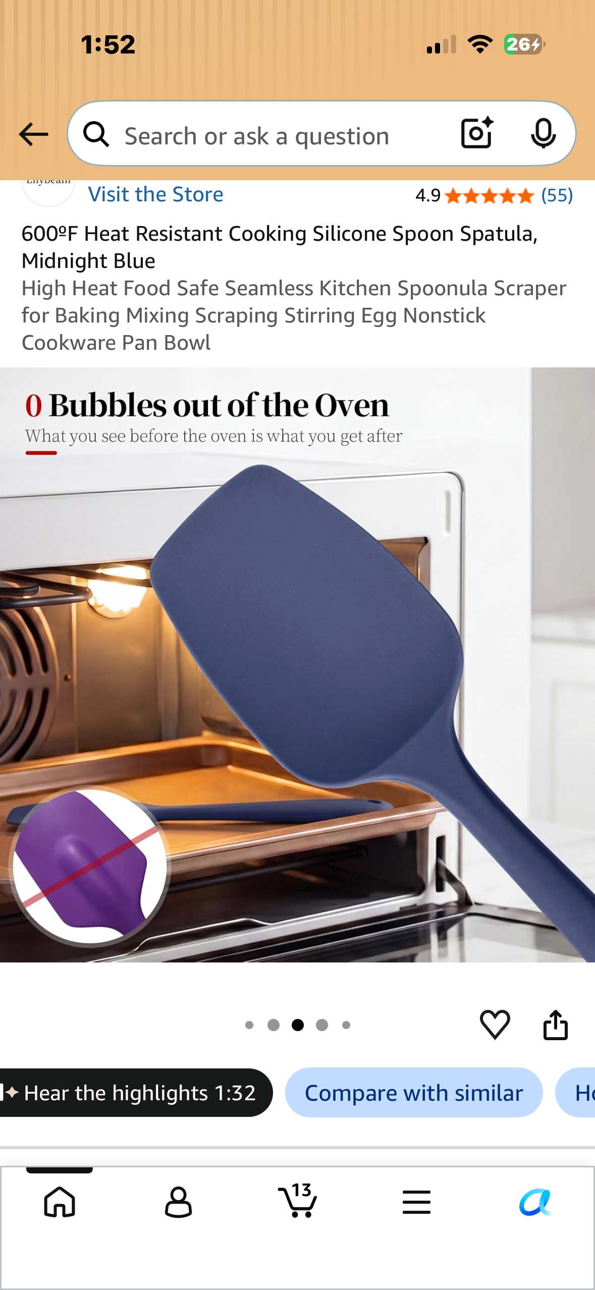 Lavinrose Heat Resistant Silicone Spatula, Resistant up to 600°F (Navy Blue)