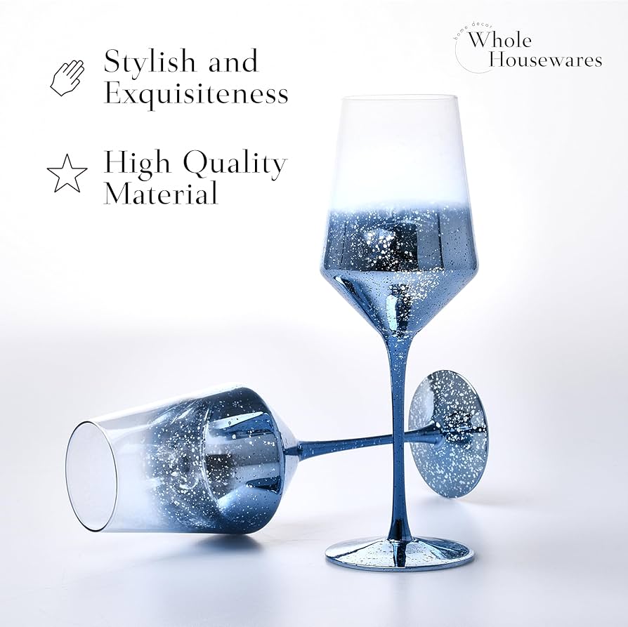 WHOLE HOUSEWARES Wine Glass Set - Crystal with Gold Sparkle - Set of 2 - Wine Tumblers - Copas de Vino - Elegant Glassware for Entertaining and Special Occasions - White Wine Glasses