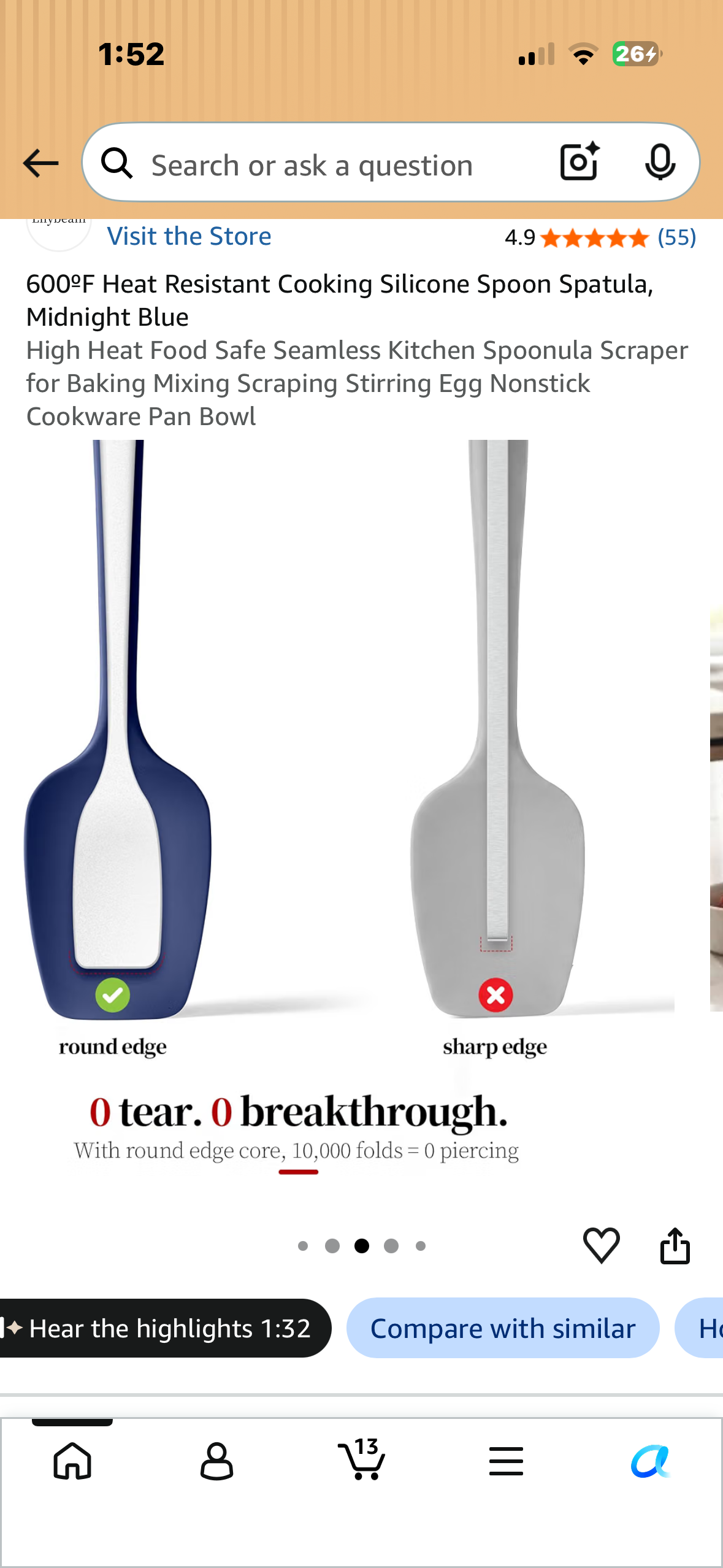 Lavinrose Heat Resistant Silicone Spatula, Resistant up to 600°F (Navy Blue)