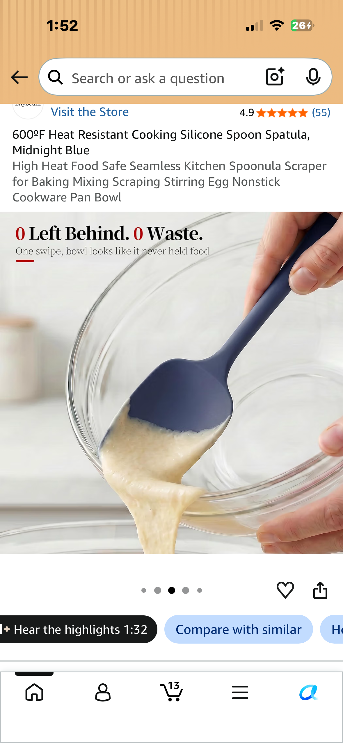 Lavinrose Heat Resistant Silicone Spatula, Resistant up to 600°F (Navy Blue)