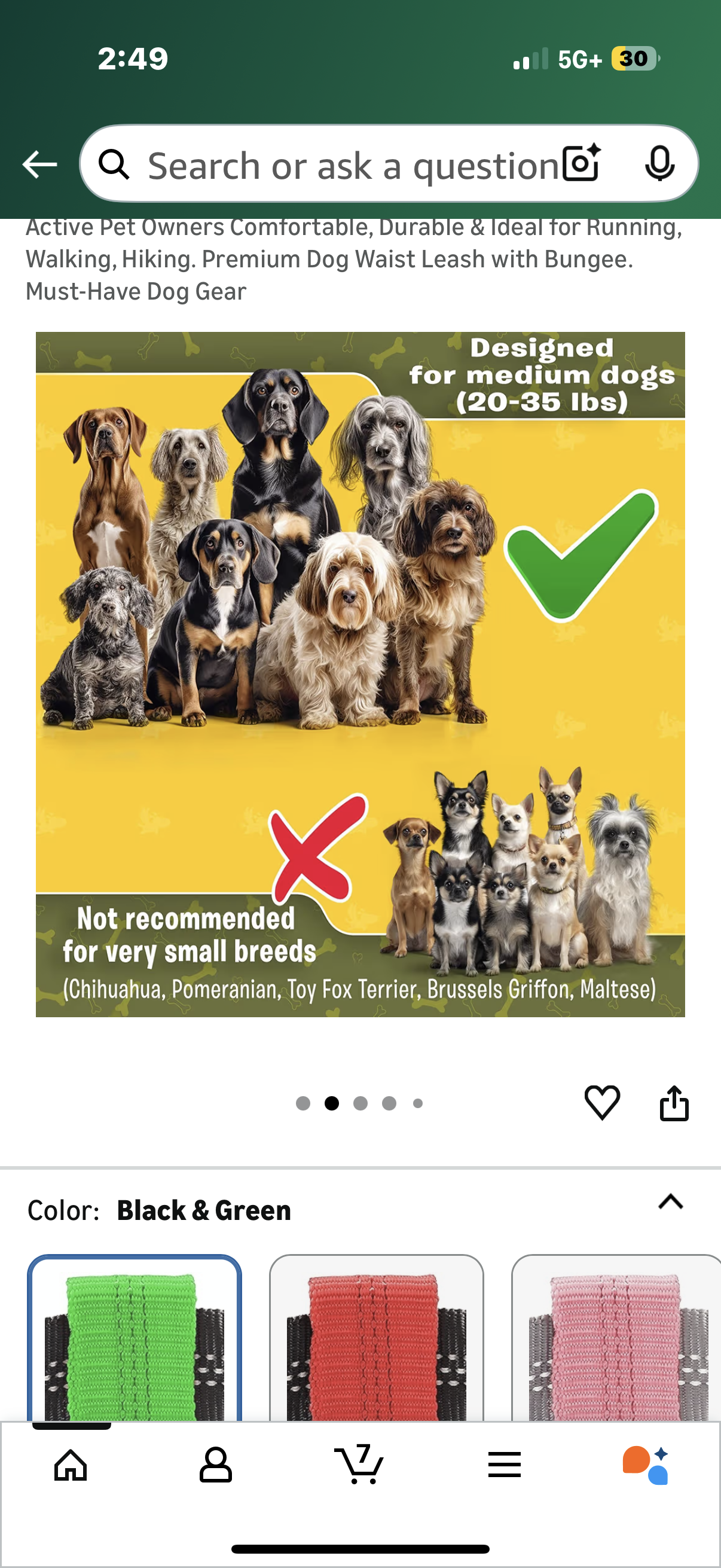 Exquisite Hands-Free Leash for Medium Dogs: Perfect for Active Pet Owners Comfortable, Durable & Ideal for Running, Walking, Hiking. Premium Dog Waist Leash with Bungee.