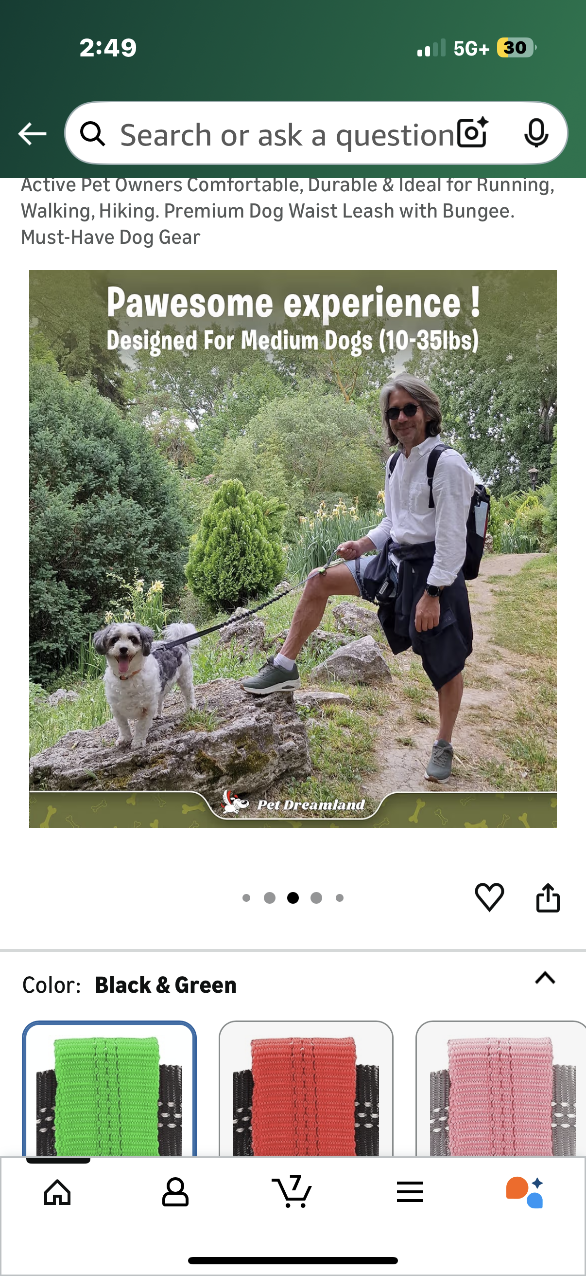 Exquisite Hands-Free Leash for Medium Dogs: Perfect for Active Pet Owners Comfortable, Durable & Ideal for Running, Walking, Hiking. Premium Dog Waist Leash with Bungee.