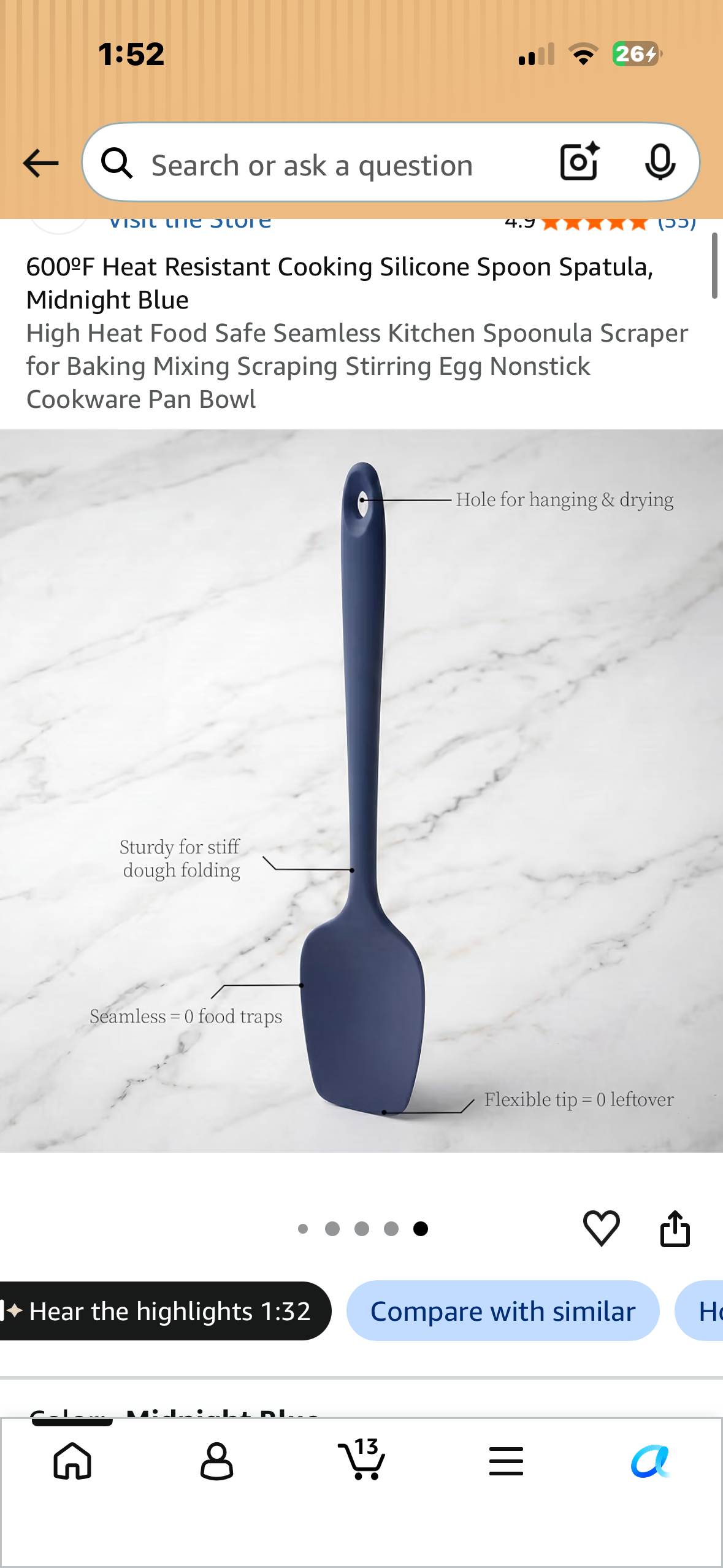 Lavinrose Heat Resistant Silicone Spatula, Resistant up to 600°F (Navy Blue)