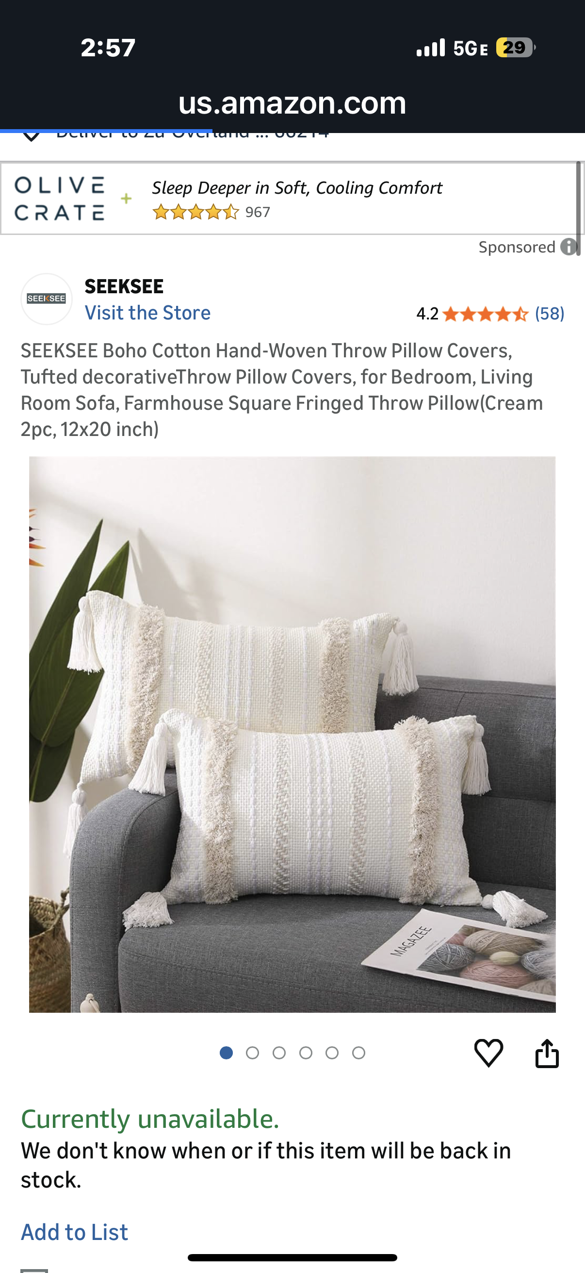 SEEKSEE Boho Cotton Hand-Woven Throw Pillow Covers, Tufted decorativeThrow Pillow Covers, for Bedroom, Living Room Sofa, Farmhouse Square Fringed Throw Pillow (Cream 2pc, 18x18 inch)