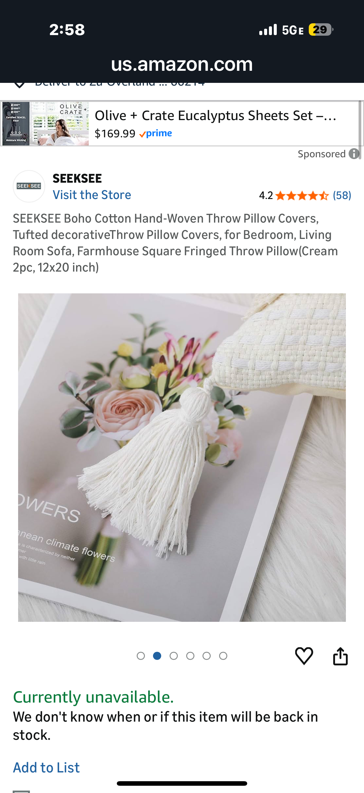 SEEKSEE Boho Cotton Hand-Woven Throw Pillow Covers, Tufted decorativeThrow Pillow Covers, for Bedroom, Living Room Sofa, Farmhouse Square Fringed Throw Pillow (Cream 2pc, 18x18 inch)