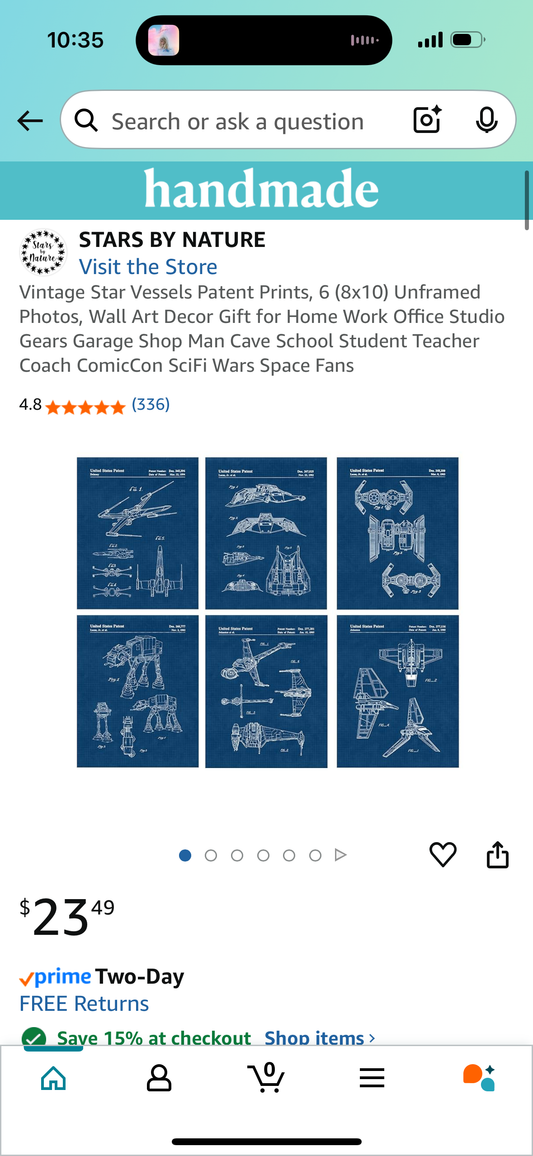 Vintage Star Vessels Patent Prints, 6 (8x10) Unframed Photos, Wall Art Decor Gift for Home Work Office Studio Gears Garage Shop Man Cave School Student Teacher Coach ComicCon SciFi Wars Space Fans