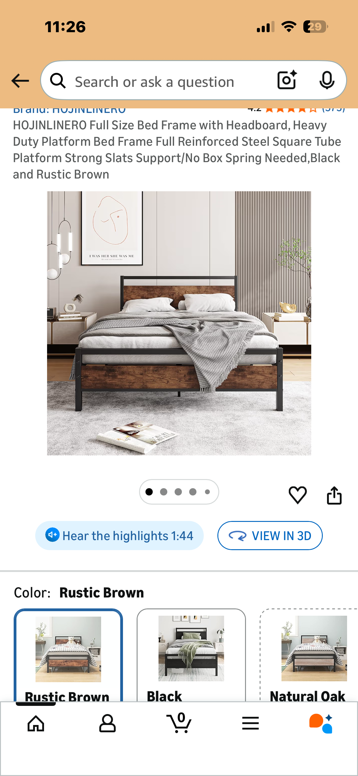 Full Size Bed Frame with Headboard, Platform Bed Frame with Reinforced Steel, Strong Slats Support/No Box Spring Needed, Black and Rustic Brown (B1208)