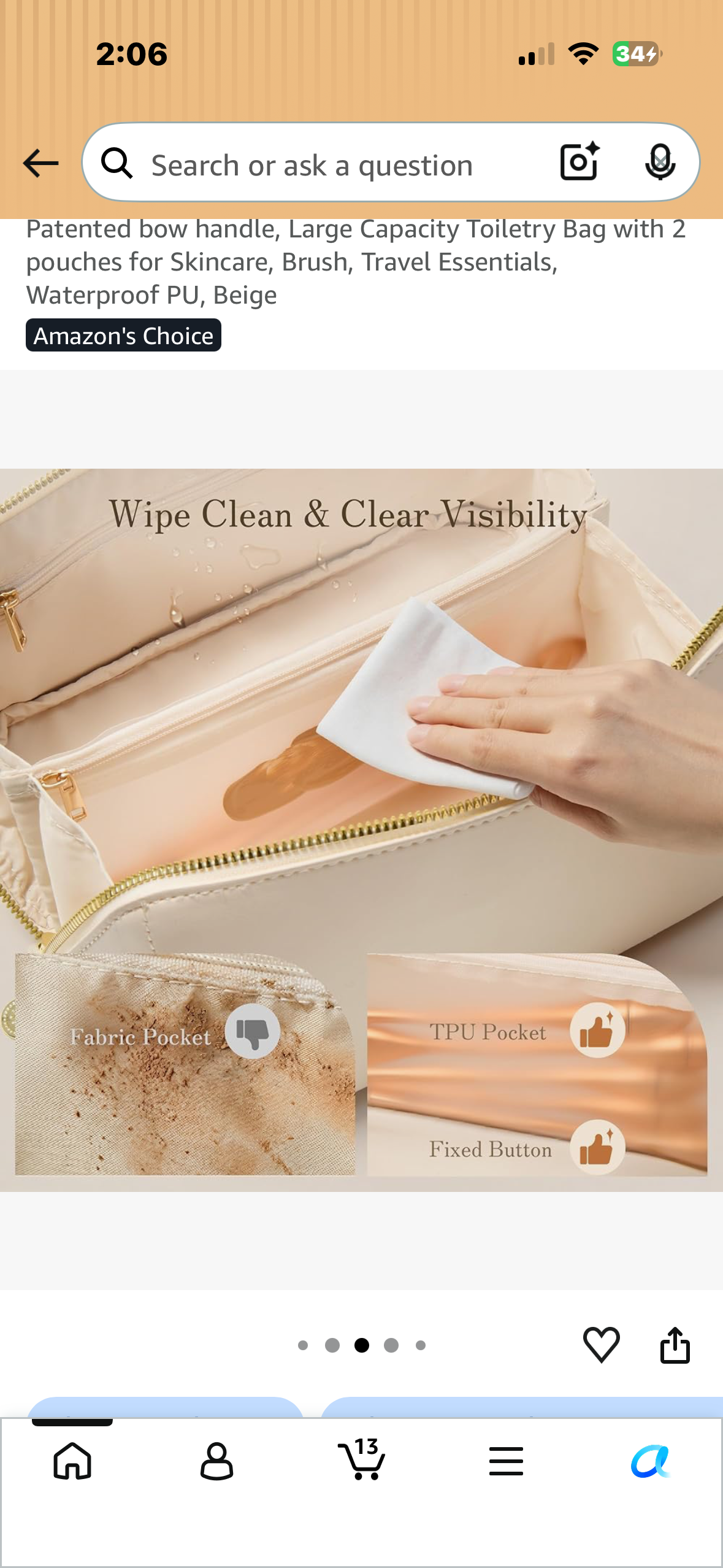 Cosmetic Bag for Women, WideOpen Travel Makeup Bag with Compartment Patented bow handle, Large Capacity Toiletry Bag with 2 pouches for Skincare, Brush, Travel Essentials, Waterproof PU, Beige