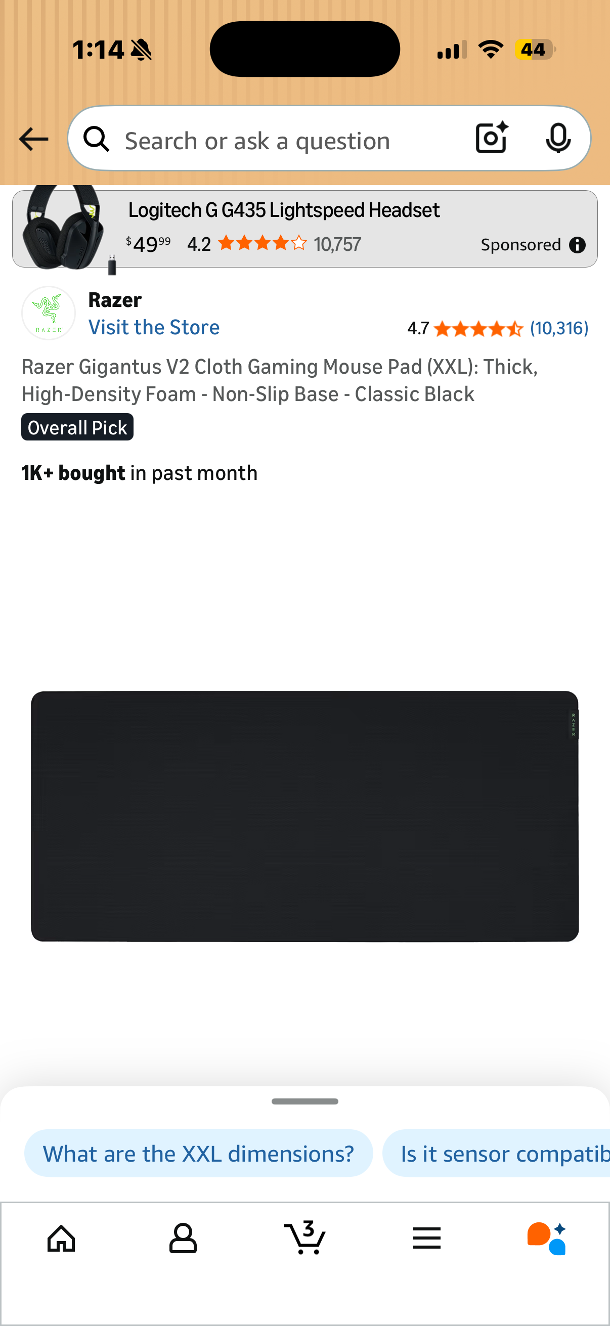 Razer Gigantus V2 Cloth Gaming Mouse Pad (XXL): Thick, High-Density Foam - Non-Slip Base - Classic Black