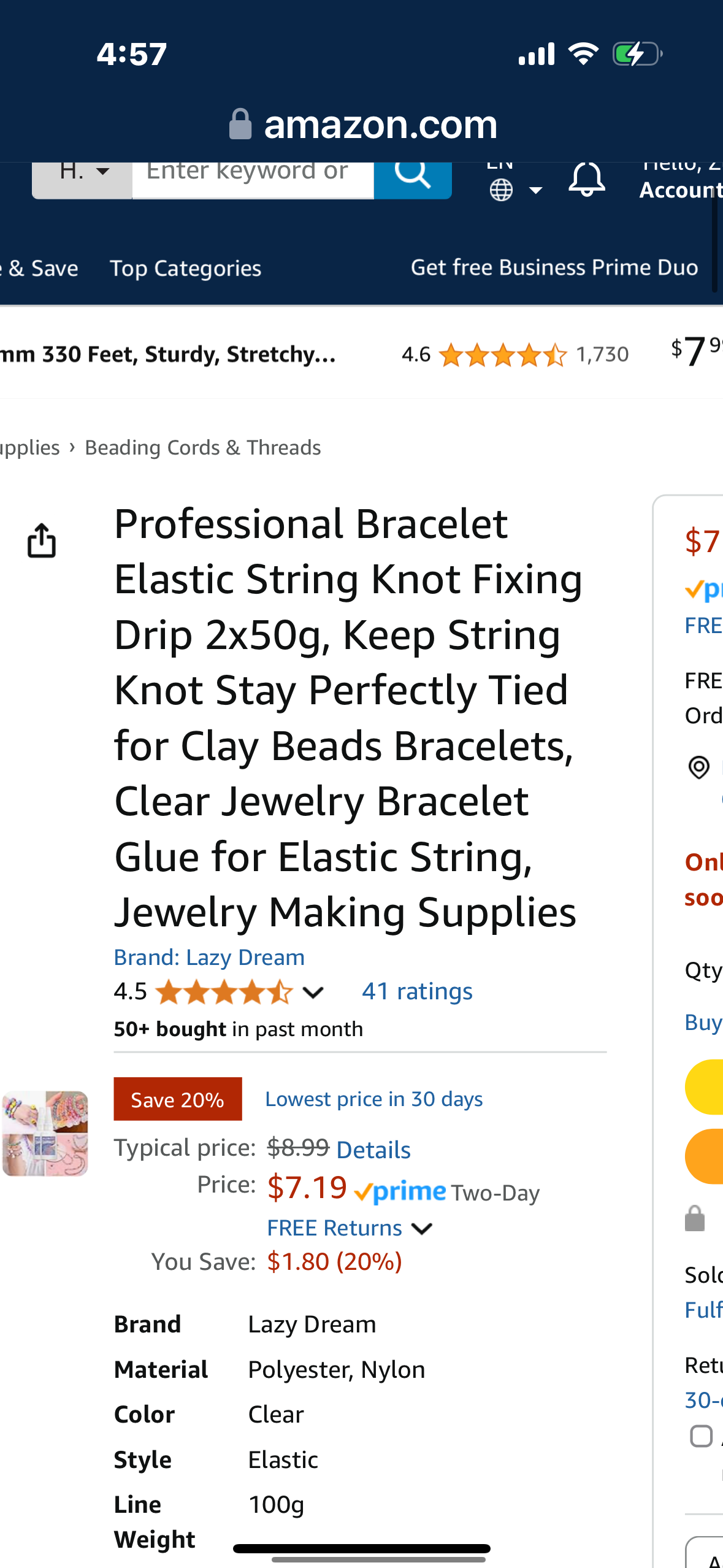 Bracelet String Professional Elastic String Kont Fixing Drip 50g*2, Clear Bracelet Glue, Keep Stretchy Bracelet String Stay Perfectly Tied for Clay Beads Bracelets, Jewelry Making Supplies