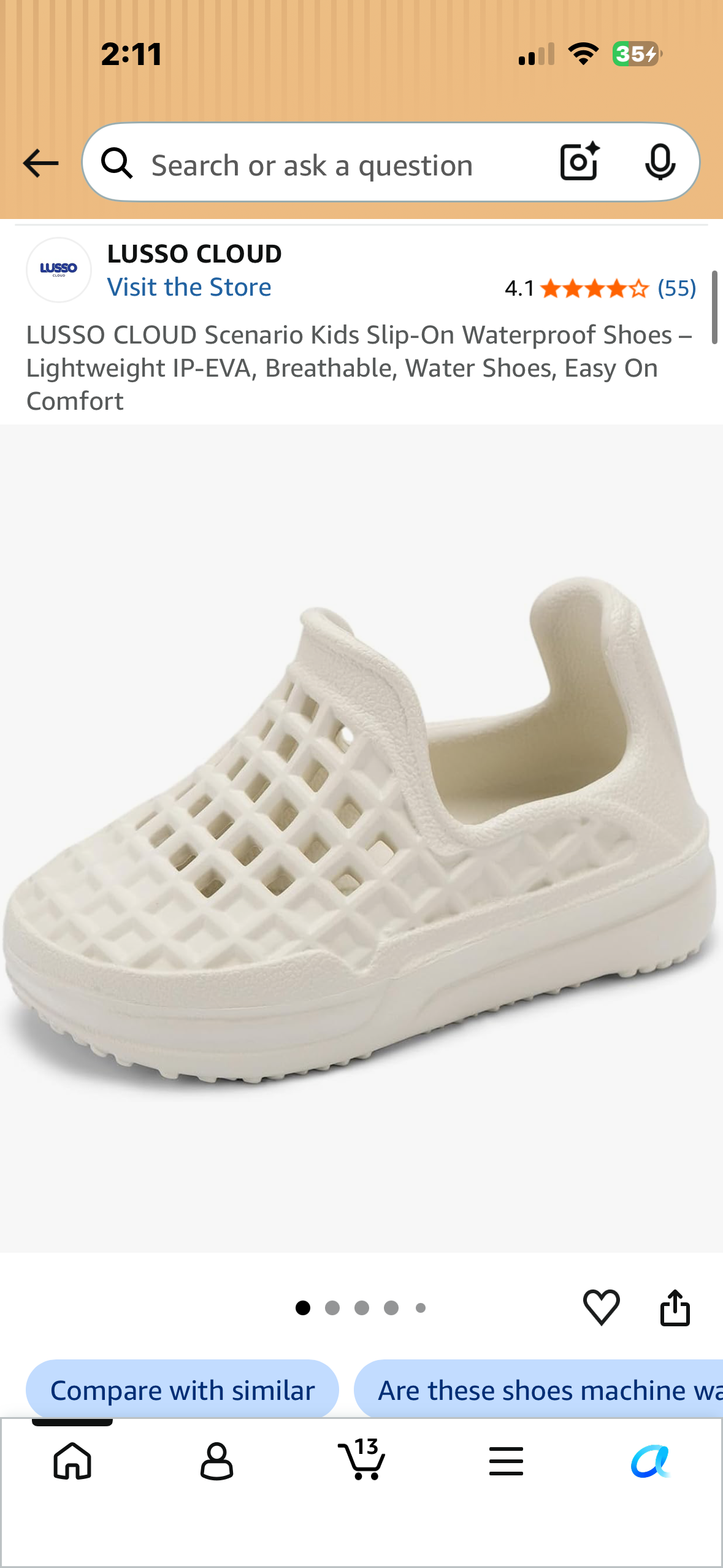 LUSSO CLOUD Scenario Kids Slip-On Waterproof Shoes - Lightweight IP-EVA, Breathable, Water Shoes, Easy On Comfort, Bone White (Kids Size 10)