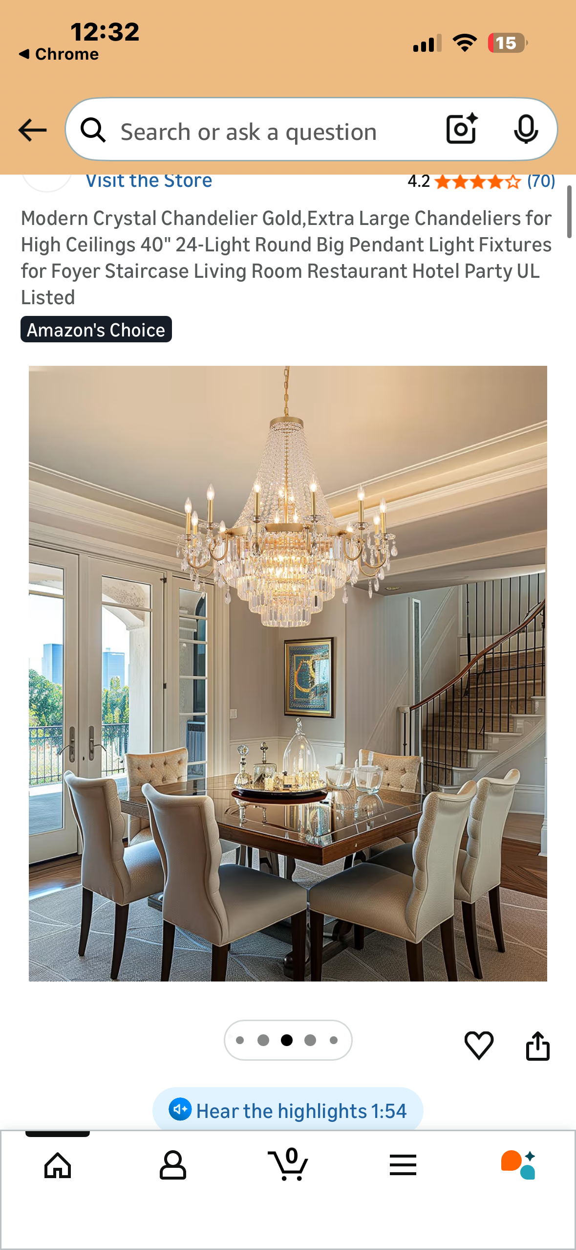 Modern Crystal Chandelier,  Extra Large Gold Chandelier for High Ceilings, 40" 24-Light Round Big Pendant Light Fixtures for Foyer, Staircase, Living Room, Party UL Listed (L1162)