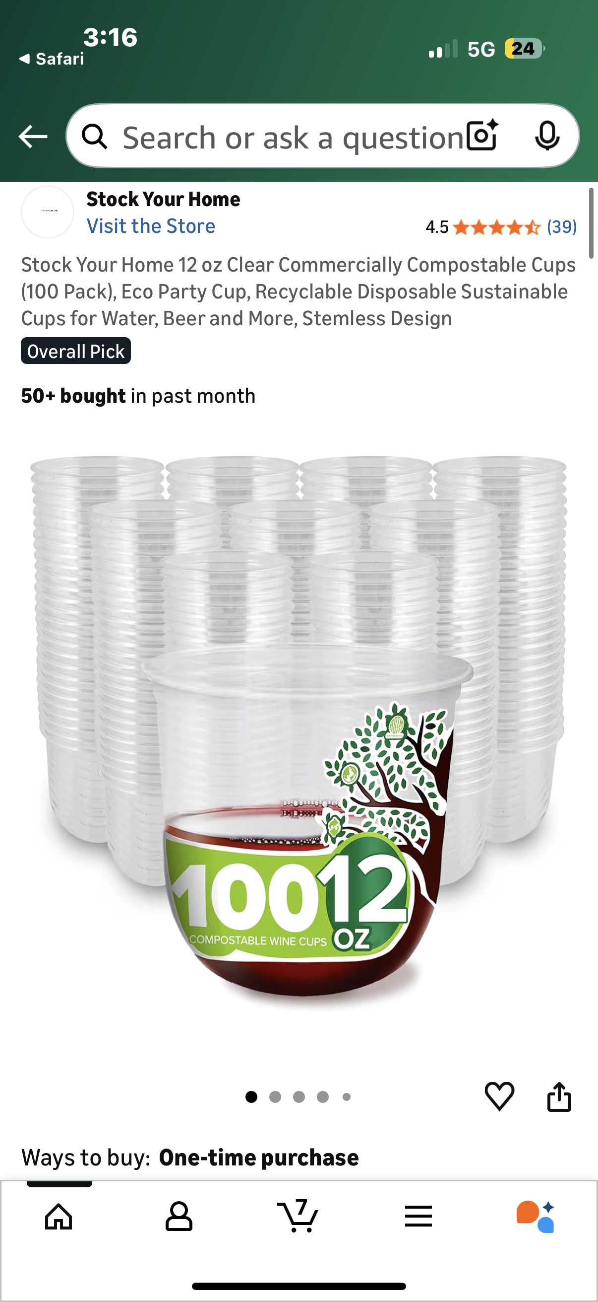 Stock Your Home 12 oz Clear x50 Commercially Compostable CupEco Party Cup, Recyclable Disposable Sustainable Cups for Water, Beer and More, Stemless Design