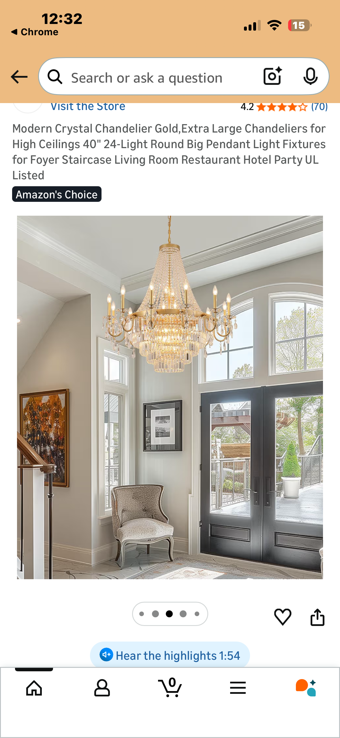 Modern Crystal Chandelier,  Extra Large Gold Chandelier for High Ceilings, 40" 24-Light Round Big Pendant Light Fixtures for Foyer, Staircase, Living Room, Party UL Listed (L1162)