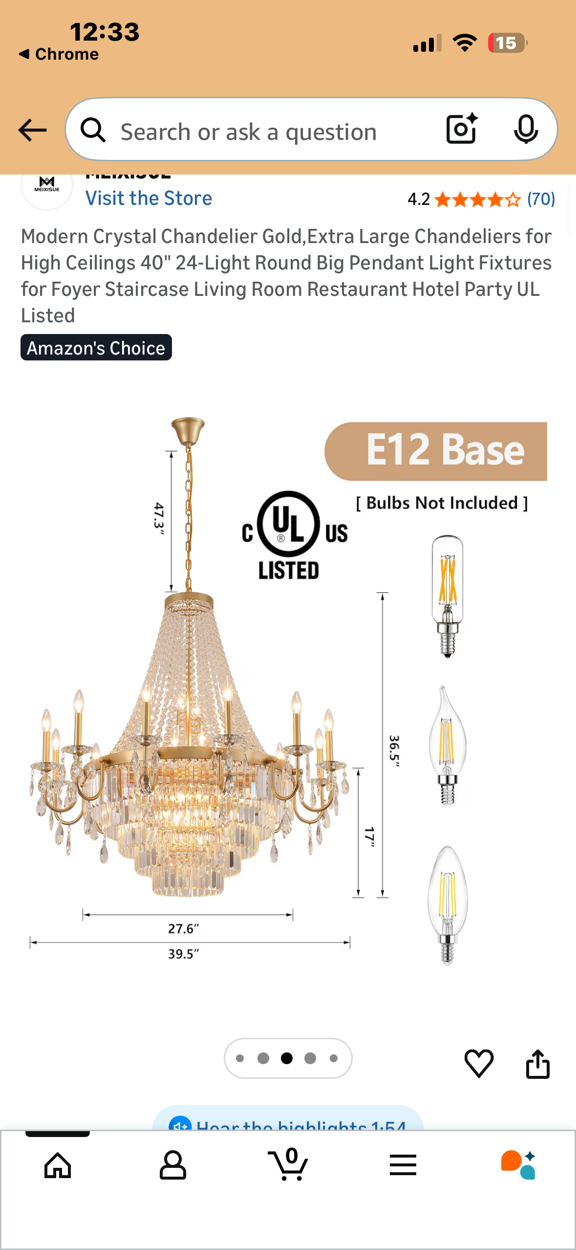 Modern Crystal Chandelier,  Extra Large Gold Chandelier for High Ceilings, 40" 24-Light Round Big Pendant Light Fixtures for Foyer, Staircase, Living Room, Party UL Listed (L1162)