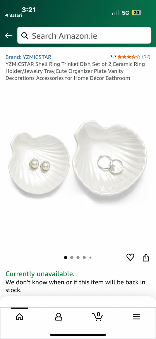 YZMICSTAR Shell Ring Trinket Dish Set of 2,Ceramic Ring Holder/Jewelry Tray,Cute Organizer Plate Vanity Decorations Accessories for Home Décor Bathroom