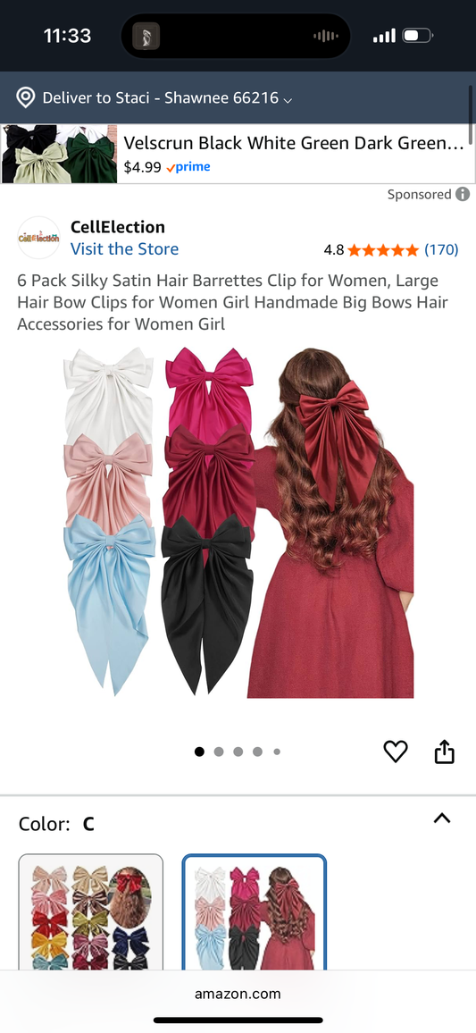6 Pack Silky Satin Hair Barrettes Clip for Women, Large Hair Bow Clips for Women Girl Handmade Big Bows Hair Accessories for Women Girl