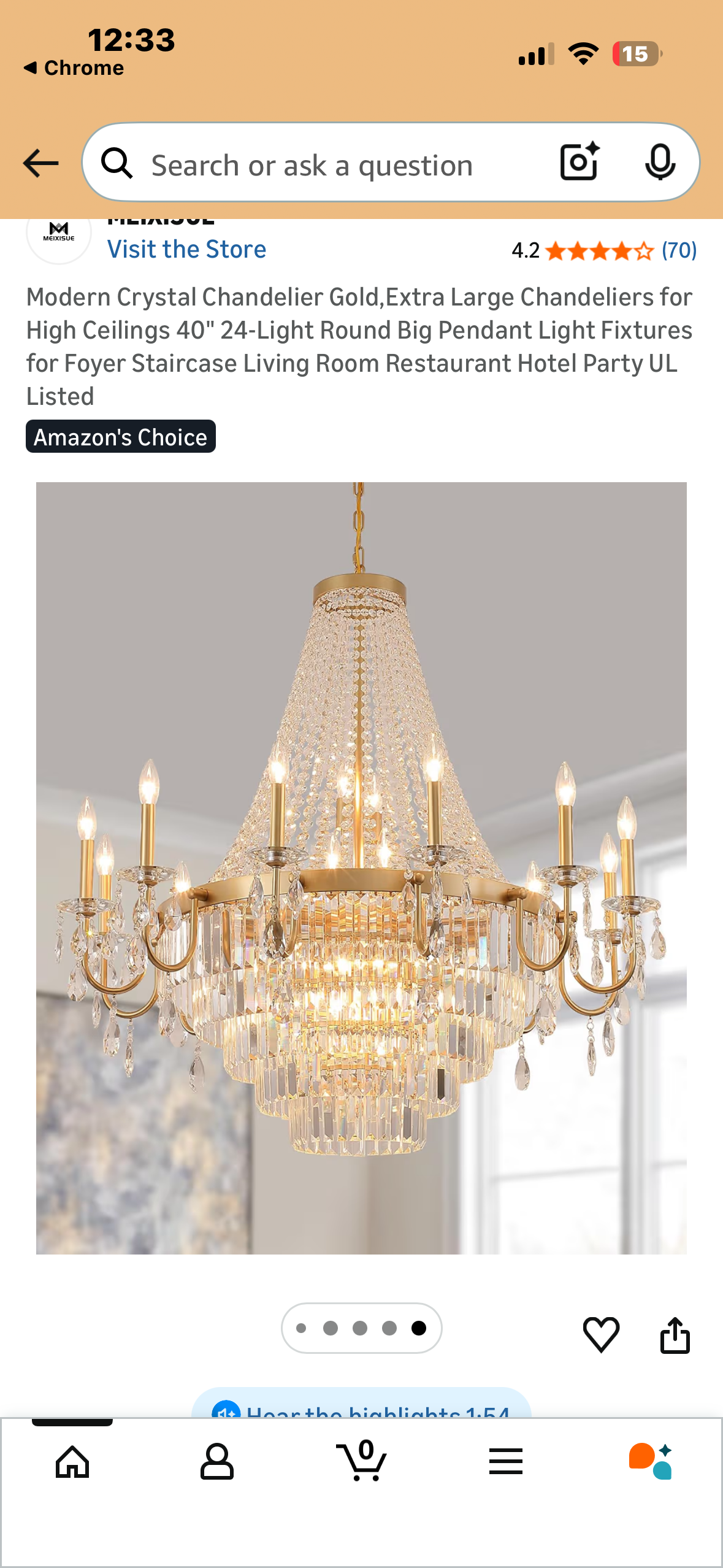 Modern Crystal Chandelier,  Extra Large Gold Chandelier for High Ceilings, 40" 24-Light Round Big Pendant Light Fixtures for Foyer, Staircase, Living Room, Party UL Listed (L1162)