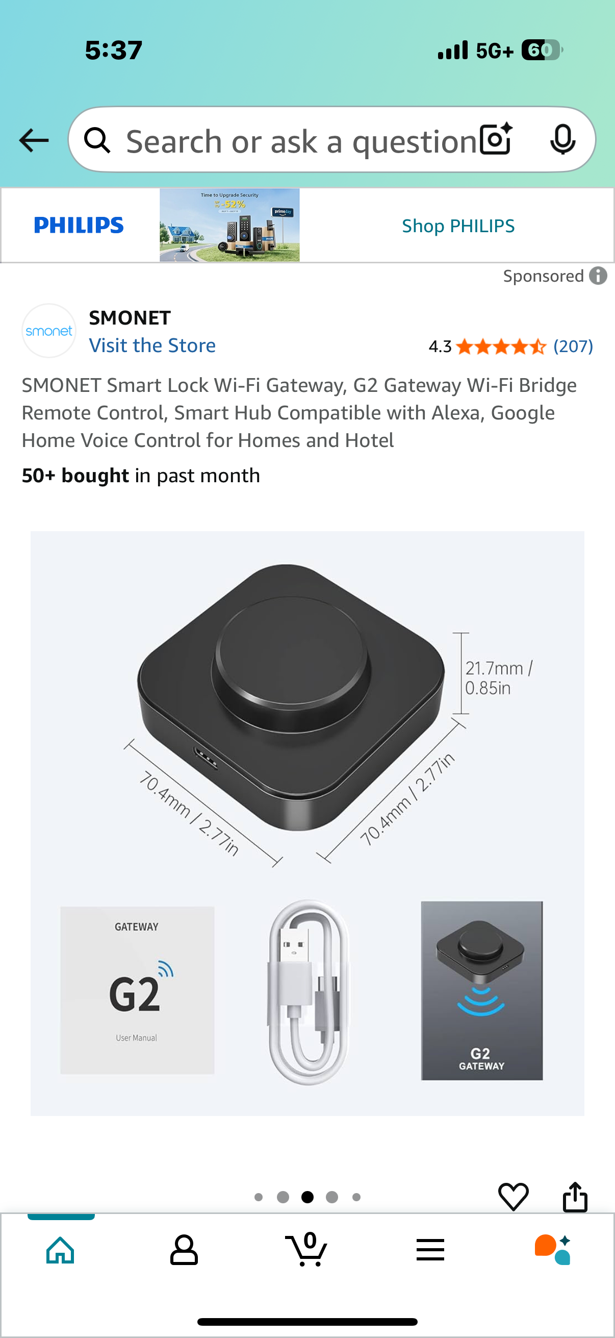 SMONET Smart Lock Wi-Fi Gateway, G2 Gateway Wi-Fi Bridge Remote Control, Smart Hub Compatible with Alexa, Google Home Voice Control for Homes and Hotel