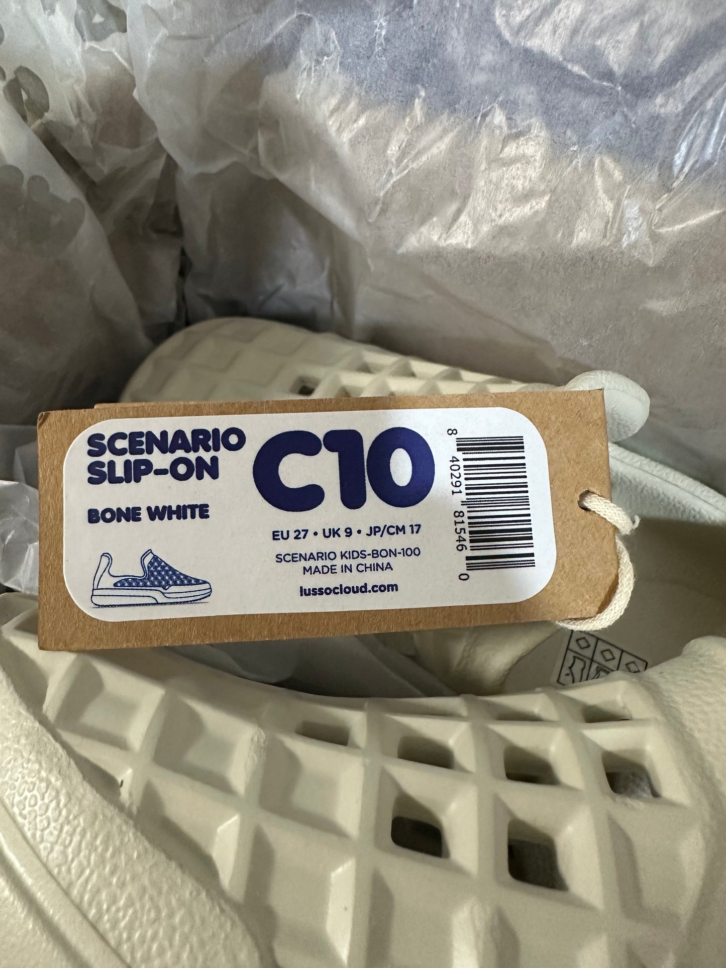 LUSSO CLOUD Scenario Kids Slip-On Waterproof Shoes - Lightweight IP-EVA, Breathable, Water Shoes, Easy On Comfort, Bone White (Kids Size 10)