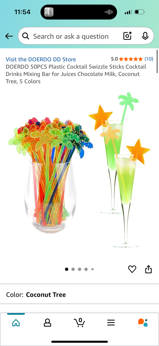 DOERDO 50PCS Plastic Cocktail Swizzle Sticks Cocktail Drinks Mixing Bar for Juices Chocolate Milk, Coconut Tree, 5 Colors