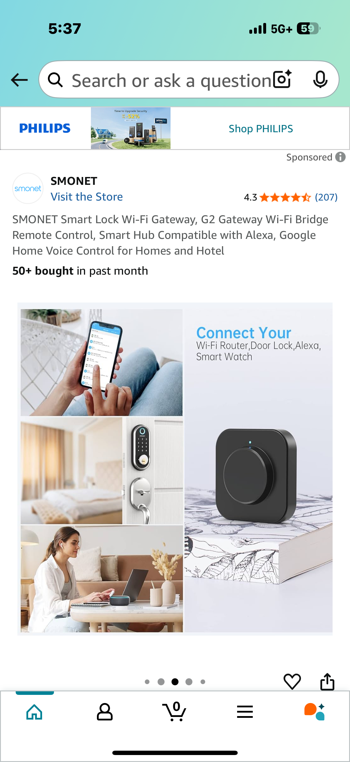 SMONET Smart Lock Wi-Fi Gateway, G2 Gateway Wi-Fi Bridge Remote Control, Smart Hub Compatible with Alexa, Google Home Voice Control for Homes and Hotel