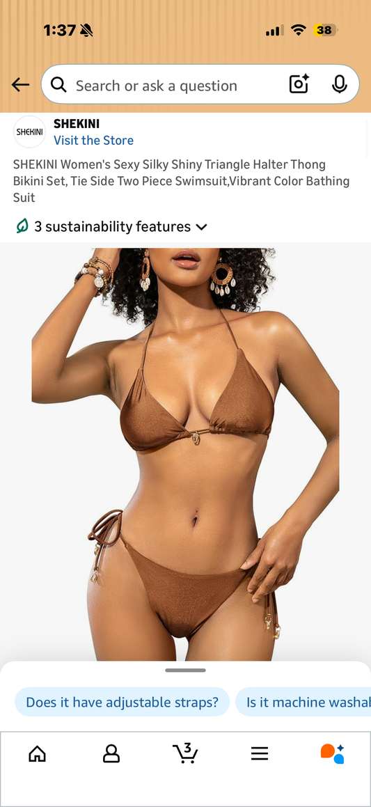 Women's Sexy Silky Shiny Triangle Halter Thong Bikini Set, Tie Side Two Piece Swimsuit,Vibrant Color Bathing Suit