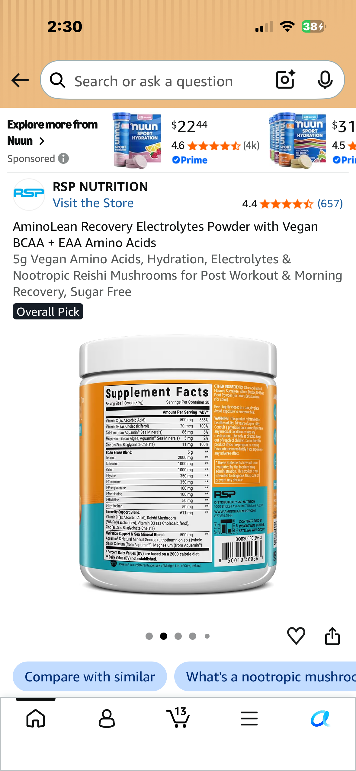 RSP AminoLean Recovery - Post Workout BCAAs Amino Acids Supplement + Electrolytes, BCAAs and EAAs for Hydration Boost, Immunity Support - Muscle Recovery Drink, Vegan Aminos, Blood Orange (Expires 07/28)