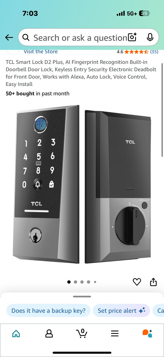 TCL Smart Lock D2 Plus, AI Fingerprint Recognition Built-in Doorbell Door Lock, Keyless Entry Security Electronic Deadbolt for Front Door, Works with Alexa, Auto Lock, Voice Control, Easy Install