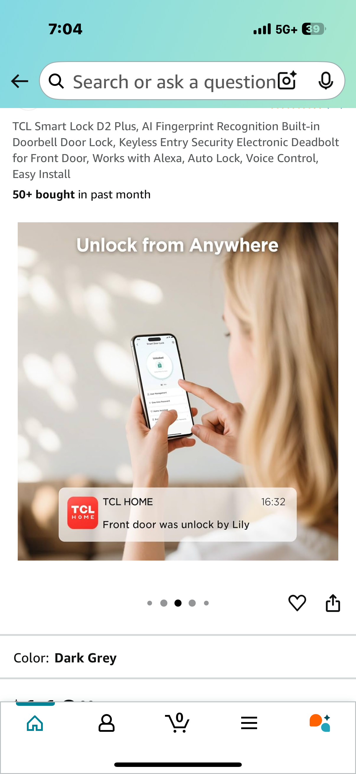TCL Smart Lock D2 Plus, AI Fingerprint Recognition Built-in Doorbell Door Lock, Keyless Entry Security Electronic Deadbolt for Front Door, Works with Alexa, Auto Lock, Voice Control, Easy Install
