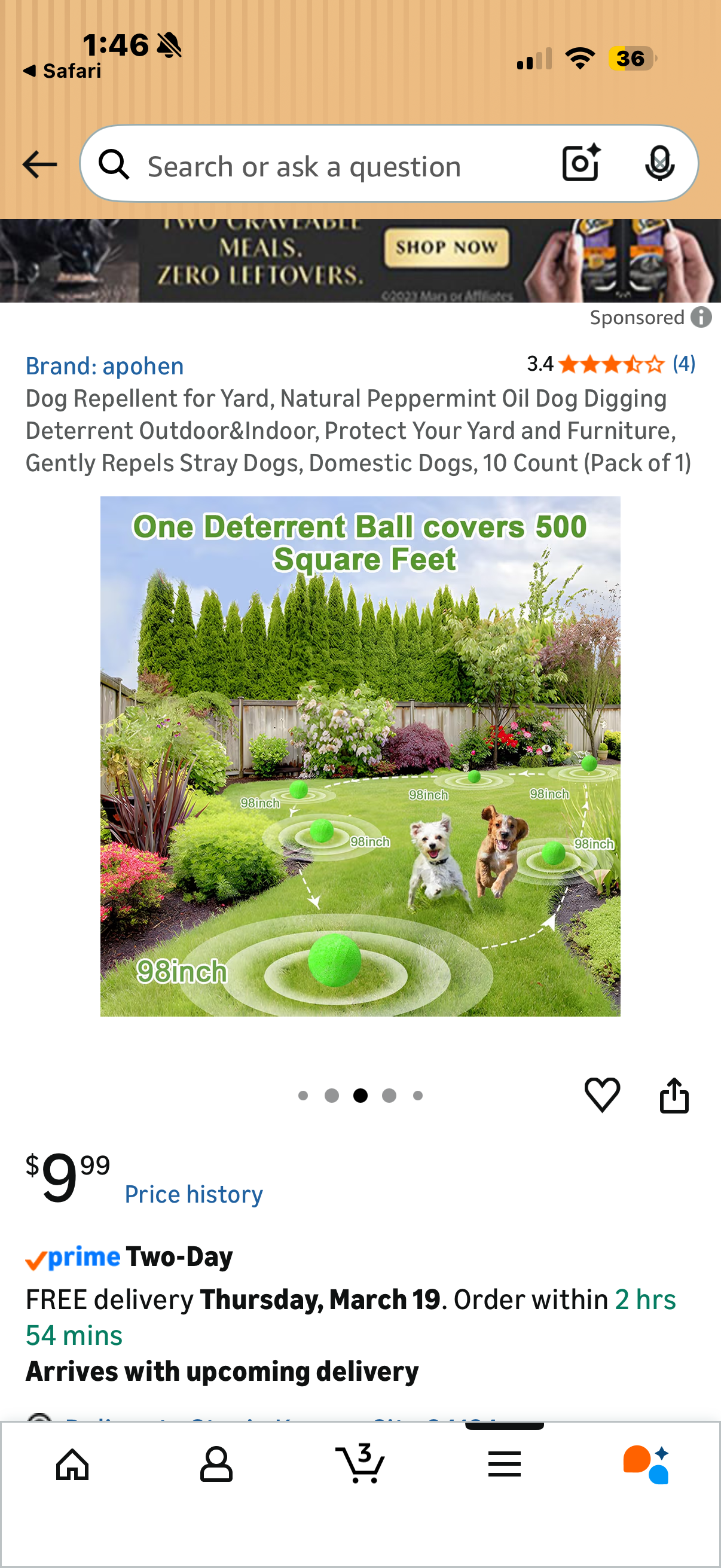 Dog Repellent for Yard, Natural Peppermint Oil Dog Digging Deterrent Outdoor&Indoor, Protect Your Yard and Furniture, Gently Repels Stray Dogs, Domestic Dogs, 10 Count
