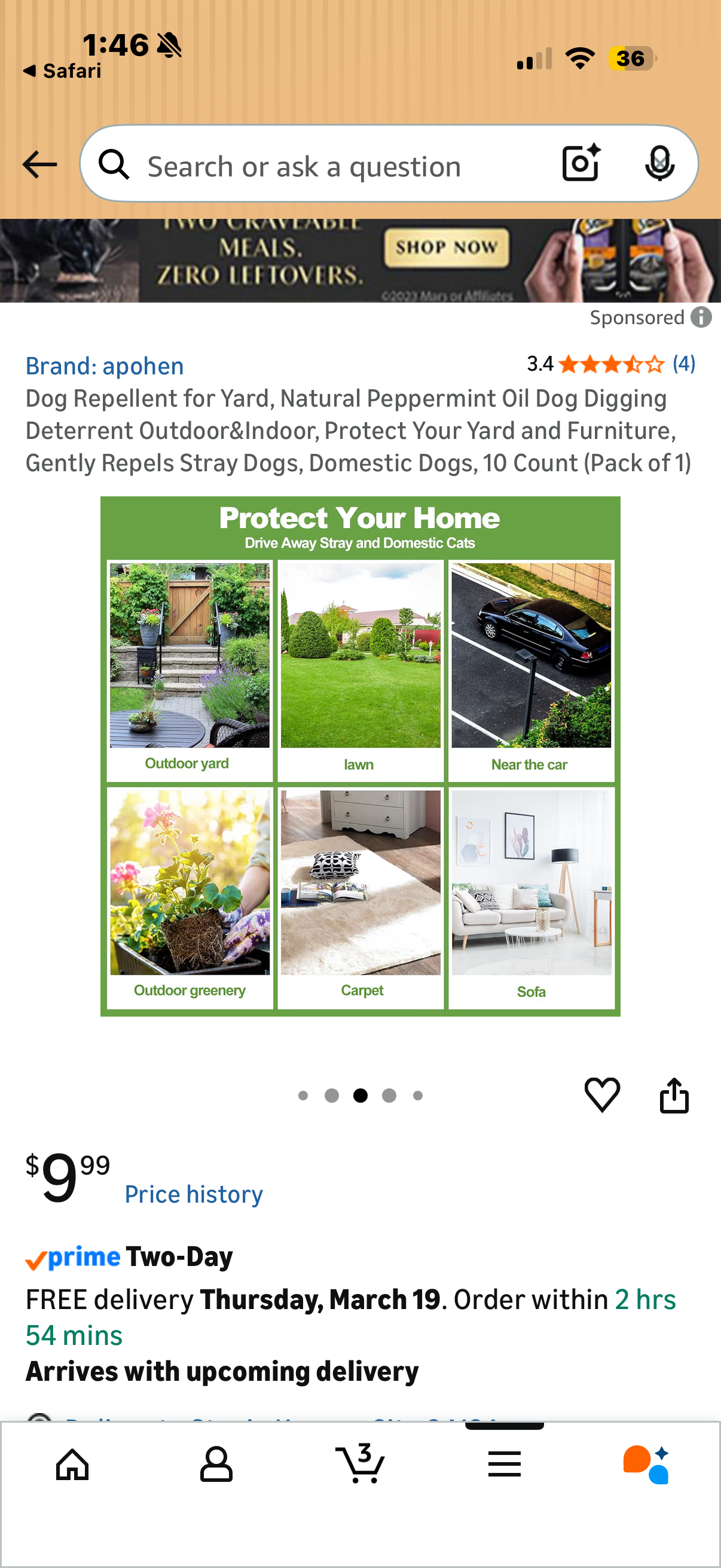 Dog Repellent for Yard, Natural Peppermint Oil Dog Digging Deterrent Outdoor&Indoor, Protect Your Yard and Furniture, Gently Repels Stray Dogs, Domestic Dogs, 10 Count
