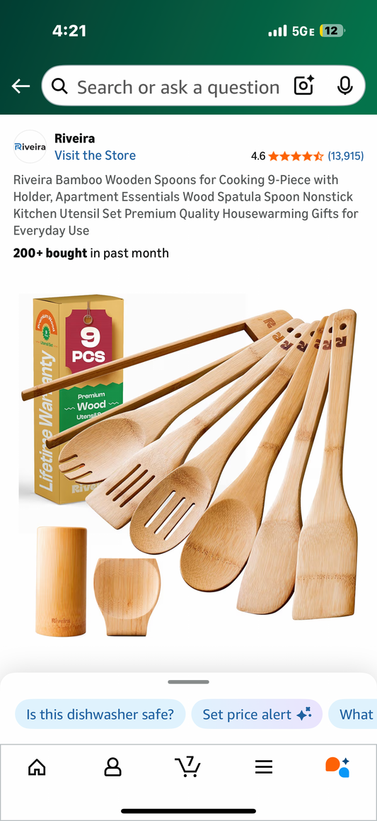 9-Piece with Holder, Apartment Essentials Wood Spatula Spoon Nonstick Kitchen Utensil Set Premium Quality Housewarming Gifts for Everyday Use look