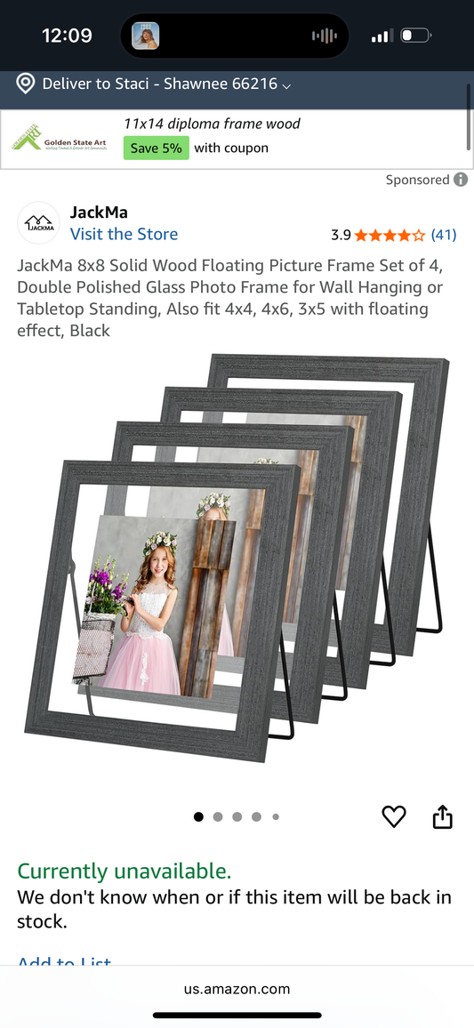 JackMa 8x8 Solid Wood Floating Picture Frame Set of 4, Double Polished Glass Photo Frame for Wall Hanging or Tabletop Standing, Also fit 4x4, 4x6, 3x5 with floating effect