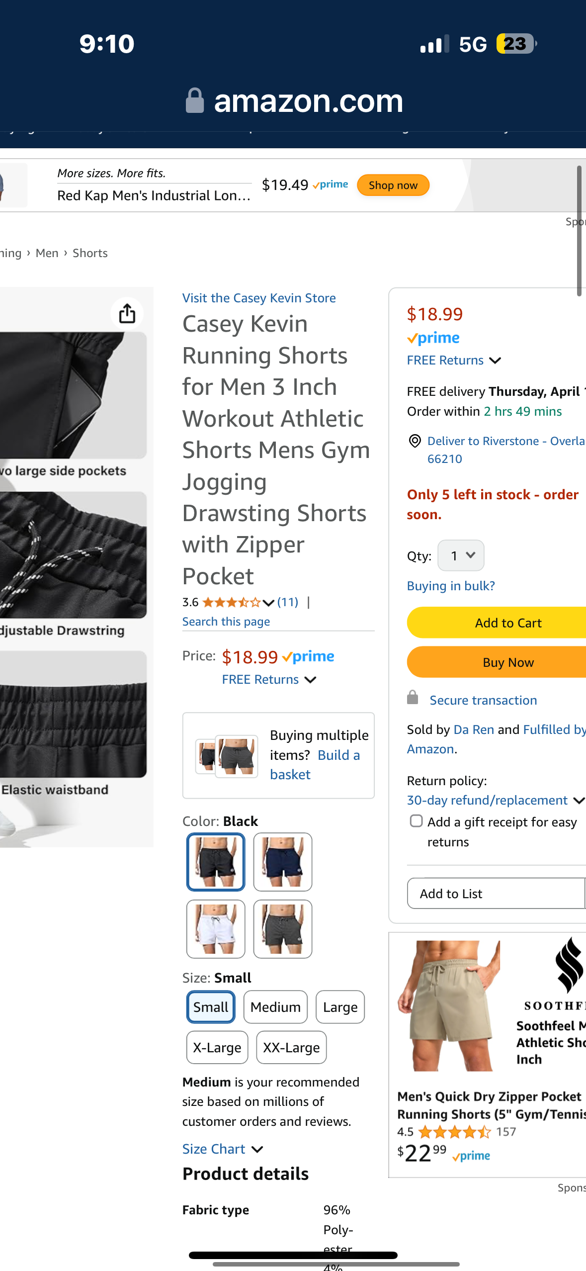 Casey Kevin Running Shorts for Men 3 Inch Workout Athletic Shorts Mens Gym Jogging Drawsting Shorts with Zipper Pocket Size Medium