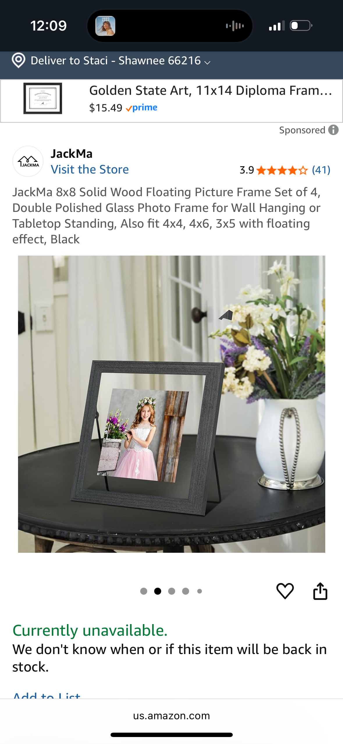 JackMa 8x8 Solid Wood Floating Picture Frame Set of 4, Double Polished Glass Photo Frame for Wall Hanging or Tabletop Standing, Also fit 4x4, 4x6, 3x5 with floating effect