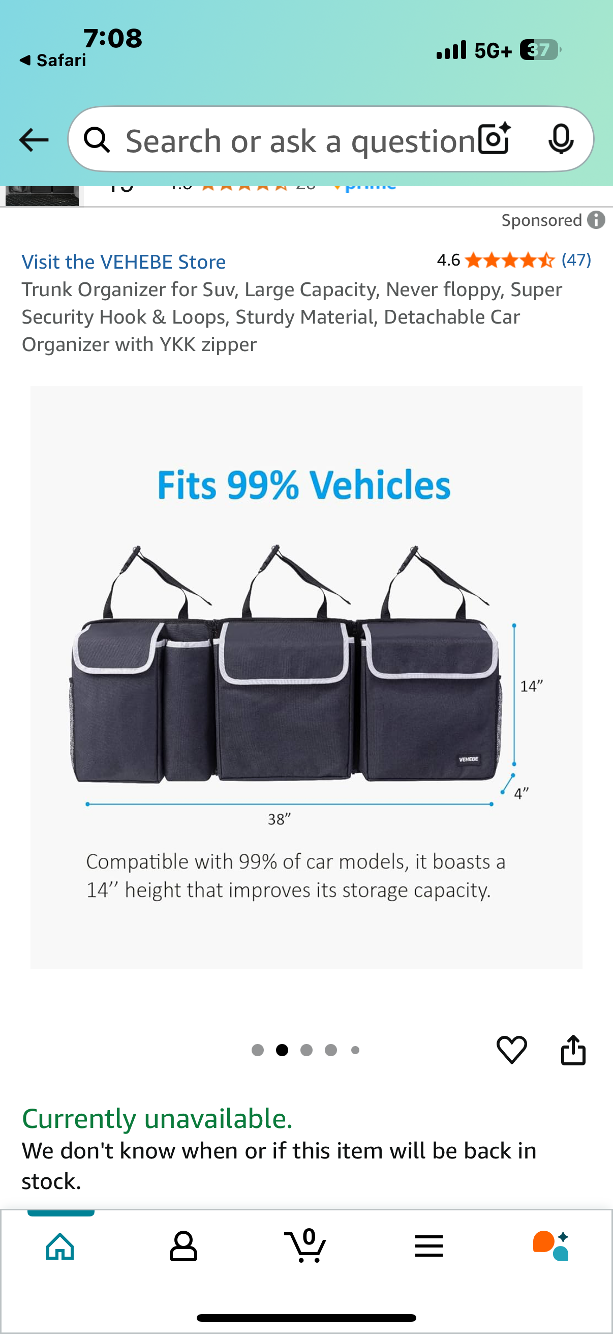 VEHEBE Trunk Organizer for Car, Large Capacity, Never Floppy, Sturdy Material, Detachable Car Organizer with Durable YKK Zipper, Extra Large Size for Large SUVS, Minivans